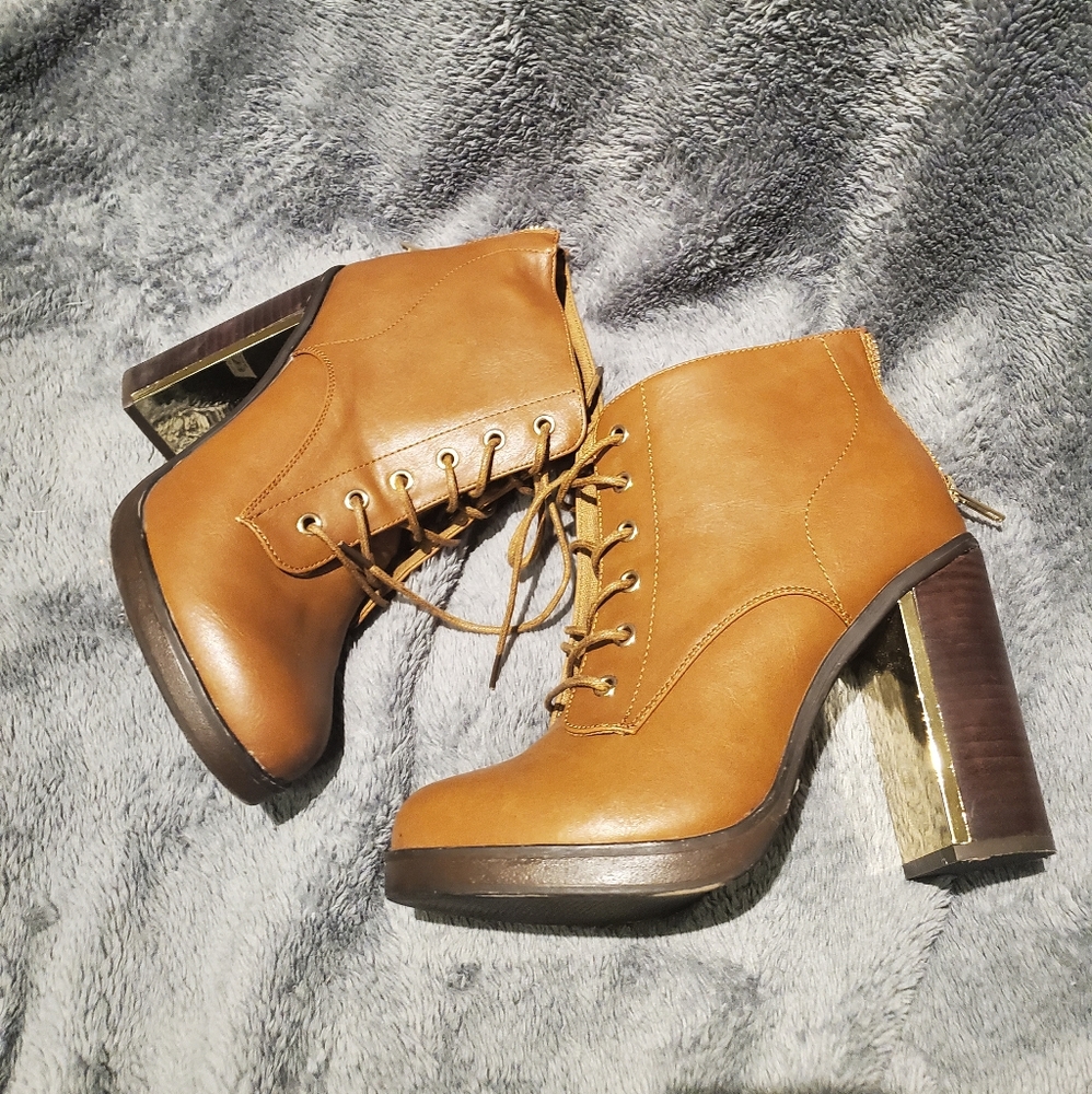 Camel color heel bootie